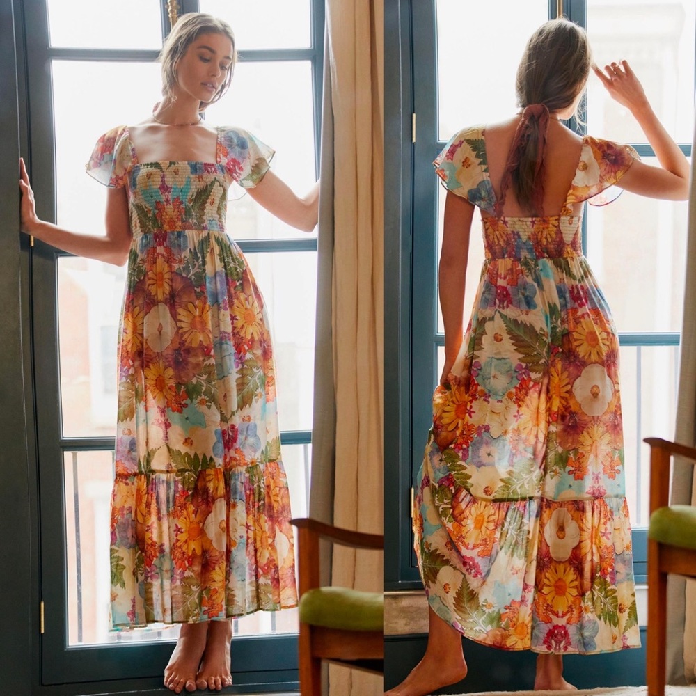 Anthropologie Moxy Collective Smocked
Floral Flutter Sleeve Sleep Dress